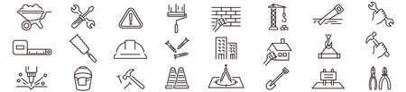 Construction icons set. Outline illustration of 16 construction icons for webのイラスト素材