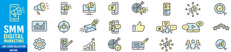 Social media icons set in thin line style for web design and mobile appsのイラスト素材