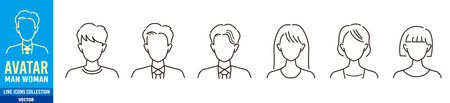 Avatars of men and women in line style. Vector illustration.のイラスト素材
