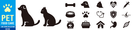 Pet icons set, vector illustration. Flat design style with editable stroke width.のイラスト素材