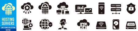 Cloud computing icons set. Vector illustration in black and white colors.のイラスト素材