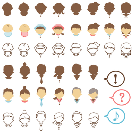 Faces young and old icon setのイラスト素材