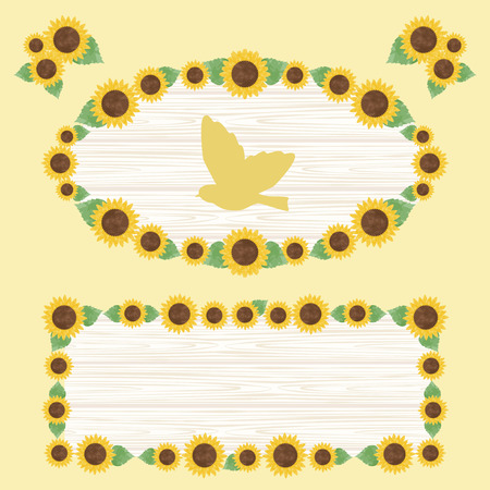 Watercolor sunflower wooden frameのイラスト素材