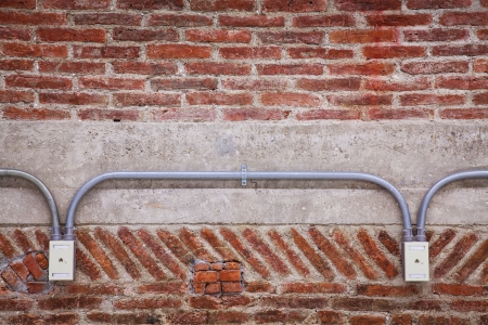 telephone sockets on  brick wallの写真素材