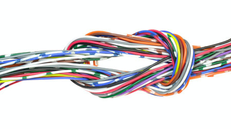 The telephone cable fastened in knotの写真素材