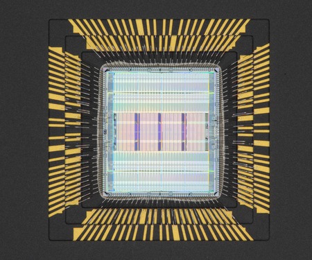 Closeup of semiconductor microprocessor silicon chipの写真素材