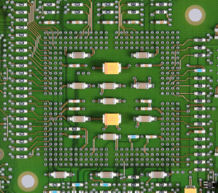 The printed circuit - board with resistors, capacitors.