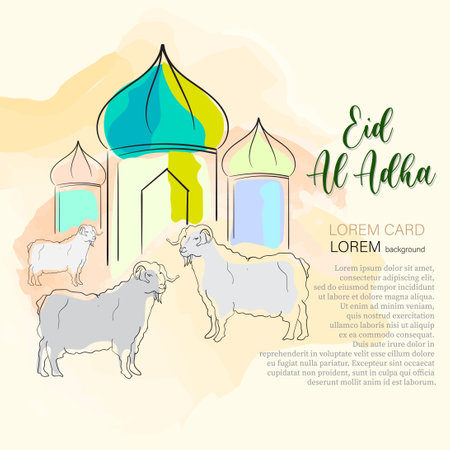 Vector illustration of Eid al-Adha greeting card with sheep.のイラスト素材