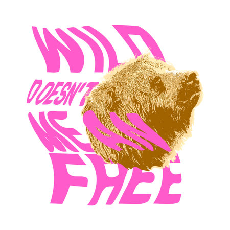 Vector hand drawn  bear head with lettering. tshirt design