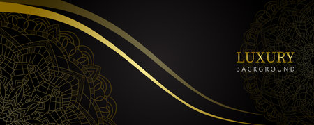 Luxury black background with golden mandala. Vector illustration.のイラスト素材