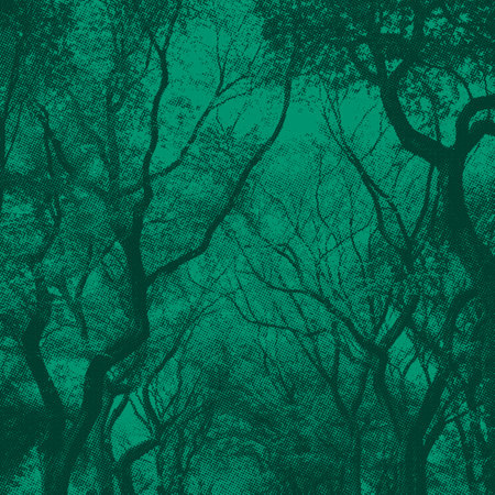 Trees silhouettes on a green background. Grunge texture.の写真素材