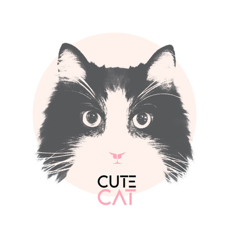 Cute cat head. Hand drawn vector illustration. Vintage style.のイラスト素材
