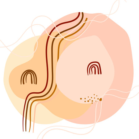 Minimalist abstract background with hand drawn organic shapes in pastel colorsのイラスト素材
