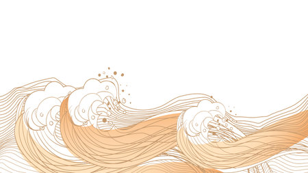 Sea wave background. Hand drawn vector illustration in line art style.のイラスト素材