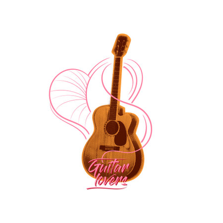 Guitar with hearts on white background. badge illustration for your designのイラスト素材