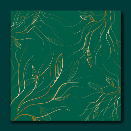 pattern with golden leaves on green background. Vector illustration.のイラスト素材