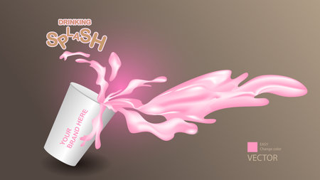 Poster with pink splash of milk. 3d vector illustration.のイラスト素材