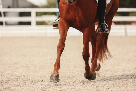Horse hooves close-up . Details of equestrian sportsの写真素材