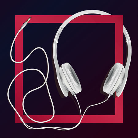 big earphones white in a red squareのイラスト素材