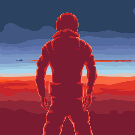 the flying plane at sunset, a decline, the pilotのイラスト素材