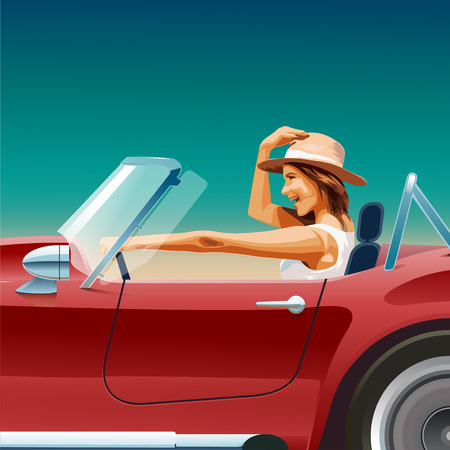 the girl in a cabriolet, hurries on restのイラスト素材