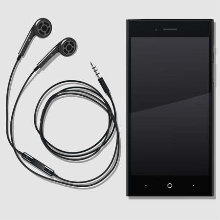 black phone with ultramodern earphones on a white backgroundのイラスト素材
