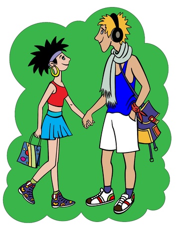  There are two loving teenagers, the young man and the girl, which to keep for handsのイラスト素材