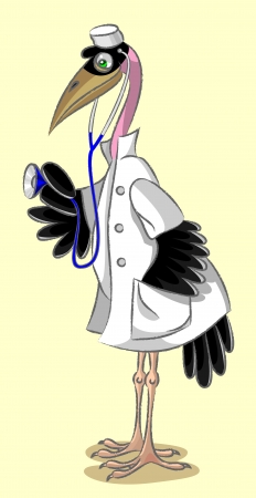 The serious marabou stork, in a medical form, holds a stethoscopeのイラスト素材