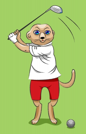 Surikata holds a stick for golf and to be going to make blow to a ball for golfのイラスト素材