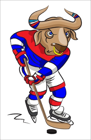 The terrible buffalo - the hockey player in a hockey form conducts a  puck with a hockey stickのイラスト素材