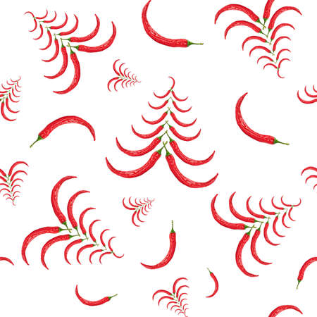 Christmas trees made from red hot chili peppers. White background. Red peppers.の写真素材