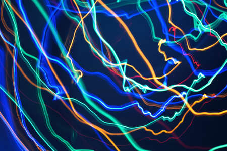 Traces from New Year's lights. Abstract background. Multi-colored lines. Neon lights.の写真素材