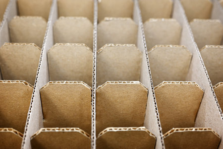Abstract background. Cardboard partitions for transporting fragile glass items. Close-up.