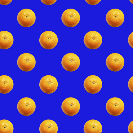 food pattern orange oranges on classic blue background, concept, Seamless pattern