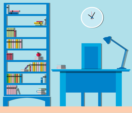 Library Modern interior with furniture- Bookcases and desk. Flatのイラスト素材