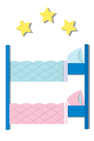 Hotel Hostel. Hostel interior - bedroom with bunk bed. Flat Vector illustration.のイラスト素材