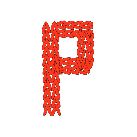 Knitting alphabet abc P letter in red color on white background. Christmas or New Year concept for banner, card, billboard, print or web site. Vector illustration.の写真素材