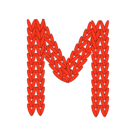 Knitting alphabet abc M letter in red color on white background. Christmas or New Year concept for banner, card, billboard, print or web site. Vector illustration.の写真素材