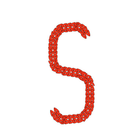 Knitting alphabet abc S letter in red color on white background. Christmas or New Year concept for banner, card, billboard, print or web site. Vector illustration.の写真素材