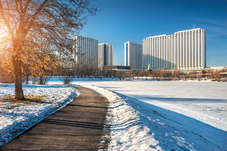 Izmailovo Hotel in Moscow on a sunny winter dayの写真素材