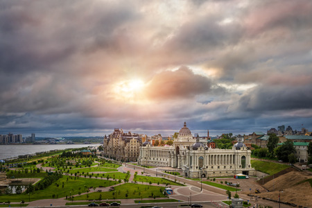 Farmers Palace on the banks of the Volga River under the storm cloudsのeditorial素材