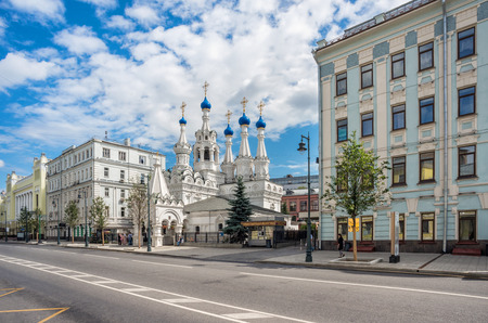 The Church of the Nativity of the Virgin on Malaya Dmitrovka Street in Moscow, lit by the morning summer sun. Caption: Monastic Baking.のeditorial素材