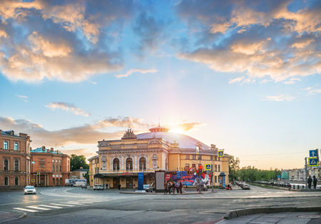 The Circus Building at the Fontanka River in St. Petersburg and the beautiful clouds in the setting sunのeditorial素材