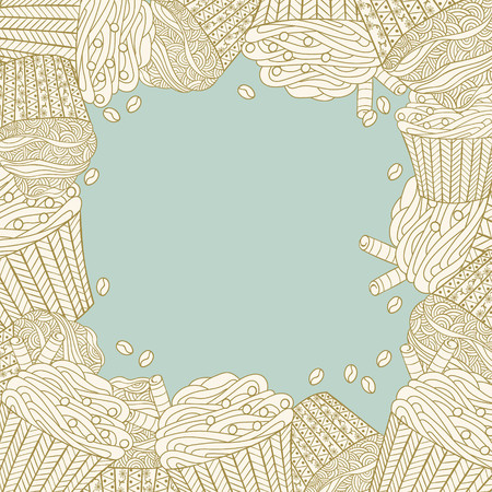 Greeting card, invitation, banner.Many muffins in a circle with the free space in the center of the card for your text.のイラスト素材