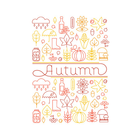 Emblem of autumn.Collection of icons of autumn season and autumn activities.Vector illustration.のイラスト素材