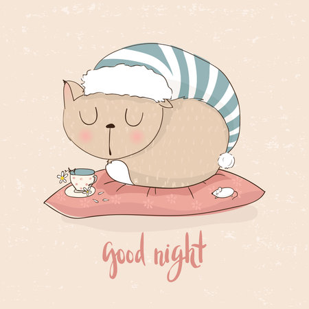 Cat sleeping on a pillowのイラスト素材