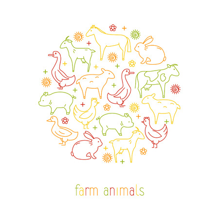 Icons of farm animals arranged in a circleのイラスト素材