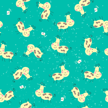Seamless pattern with cute funny happy cow and milk. Cloth design, wallpaper, wrapping.のイラスト素材