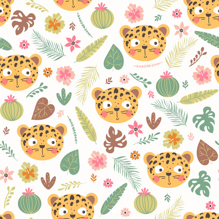 Seamless pattern with cute leopardのイラスト素材