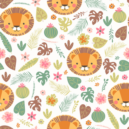 Cartoon seamless lion patternのイラスト素材